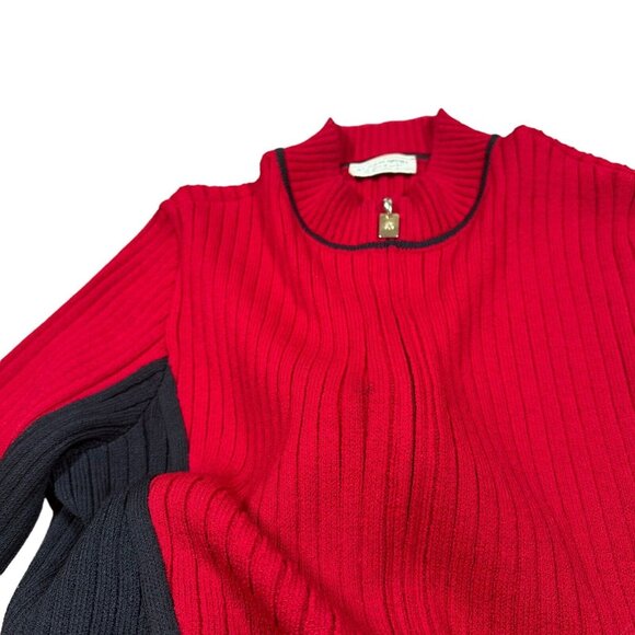 St. John Sport By Marie Red Black Knit Full Zip Y2K Sport Women's Size M-L - Picture 3 of 13